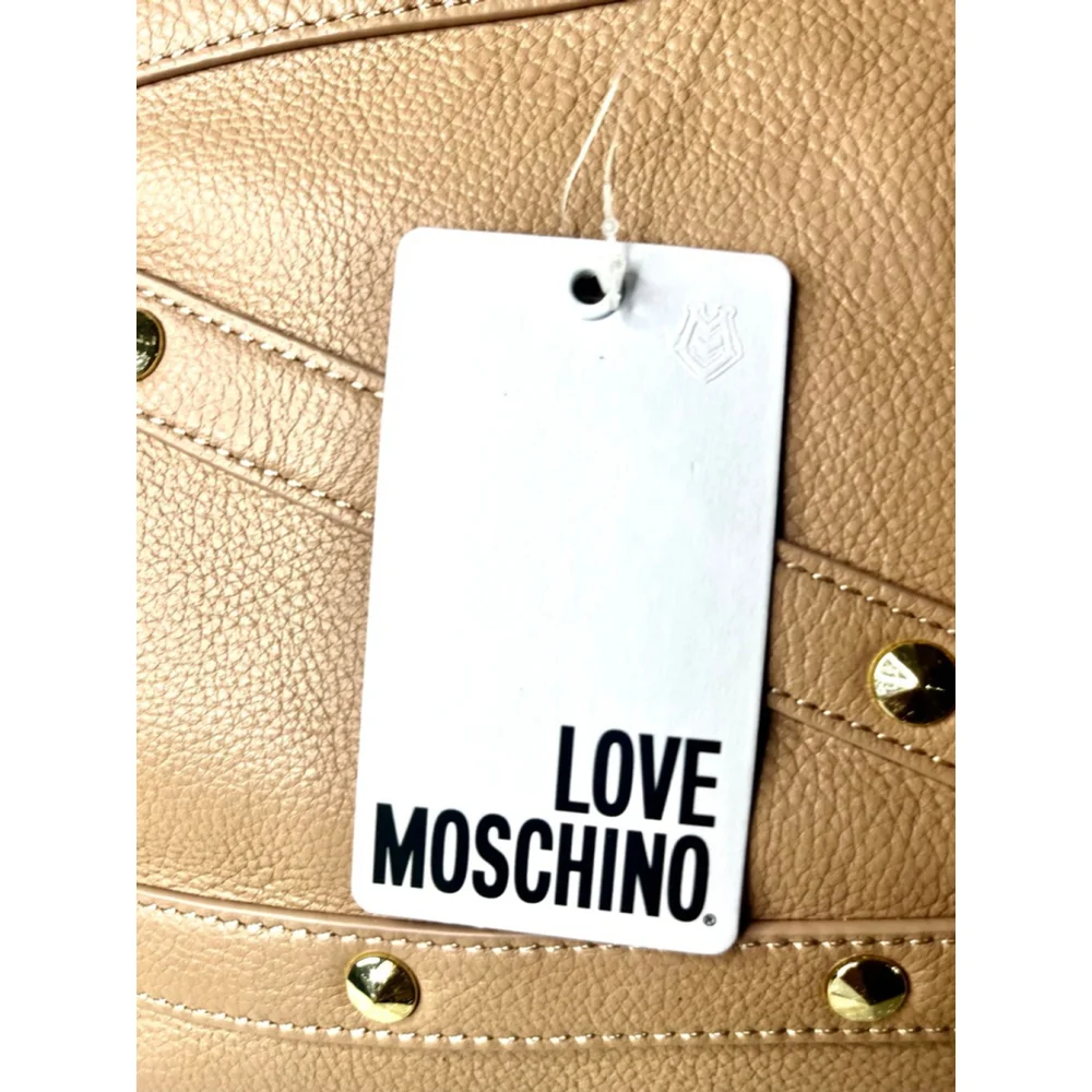 NWT Love Moschino Borsa Leather Tan Tote Bag with studded details